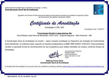 Certificado de acreditação nº CRL 1291